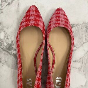 GIANNI BINI Pink & Red Houndstooth Plaid Flat Pointed Toe